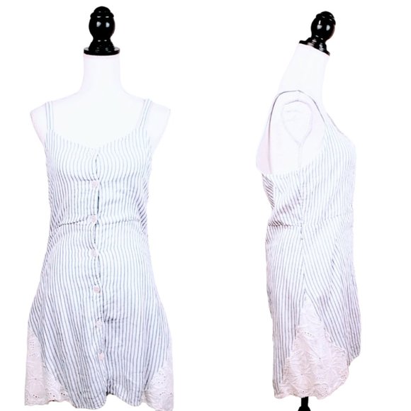 ZARA TRAFALUC Mini Dress, Blue White Striped 100% Cotton Lace Casual Boho, M - Picture 3 of 14